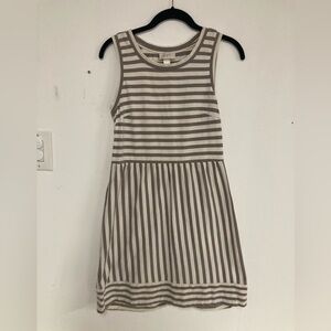 Ann Taylor Loft white and tan striped sleeveless tank dress size Small